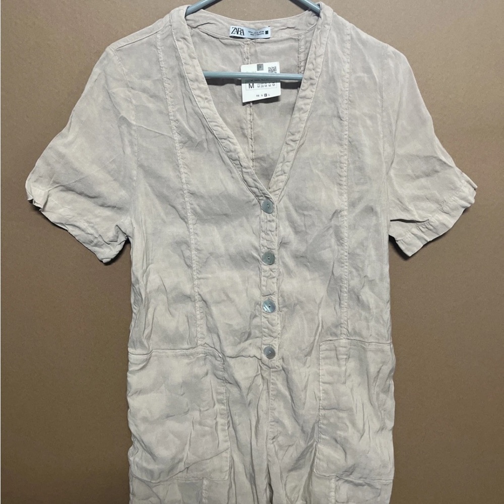 Zara Beige Button-Up romper